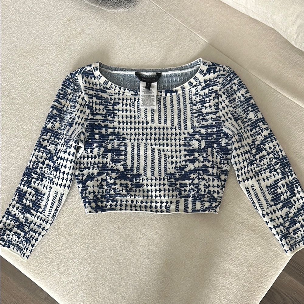 BCBGMaxAzria Blue and White Patterned Top